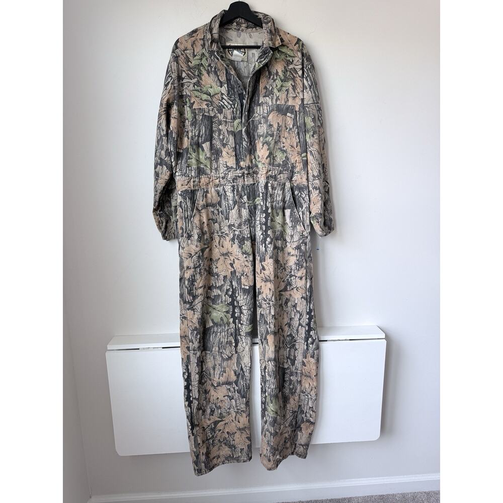 Vintage Deer River Coveralls Mens Large Trebark Lynch Camo Hunting USA 90 *FLAWS